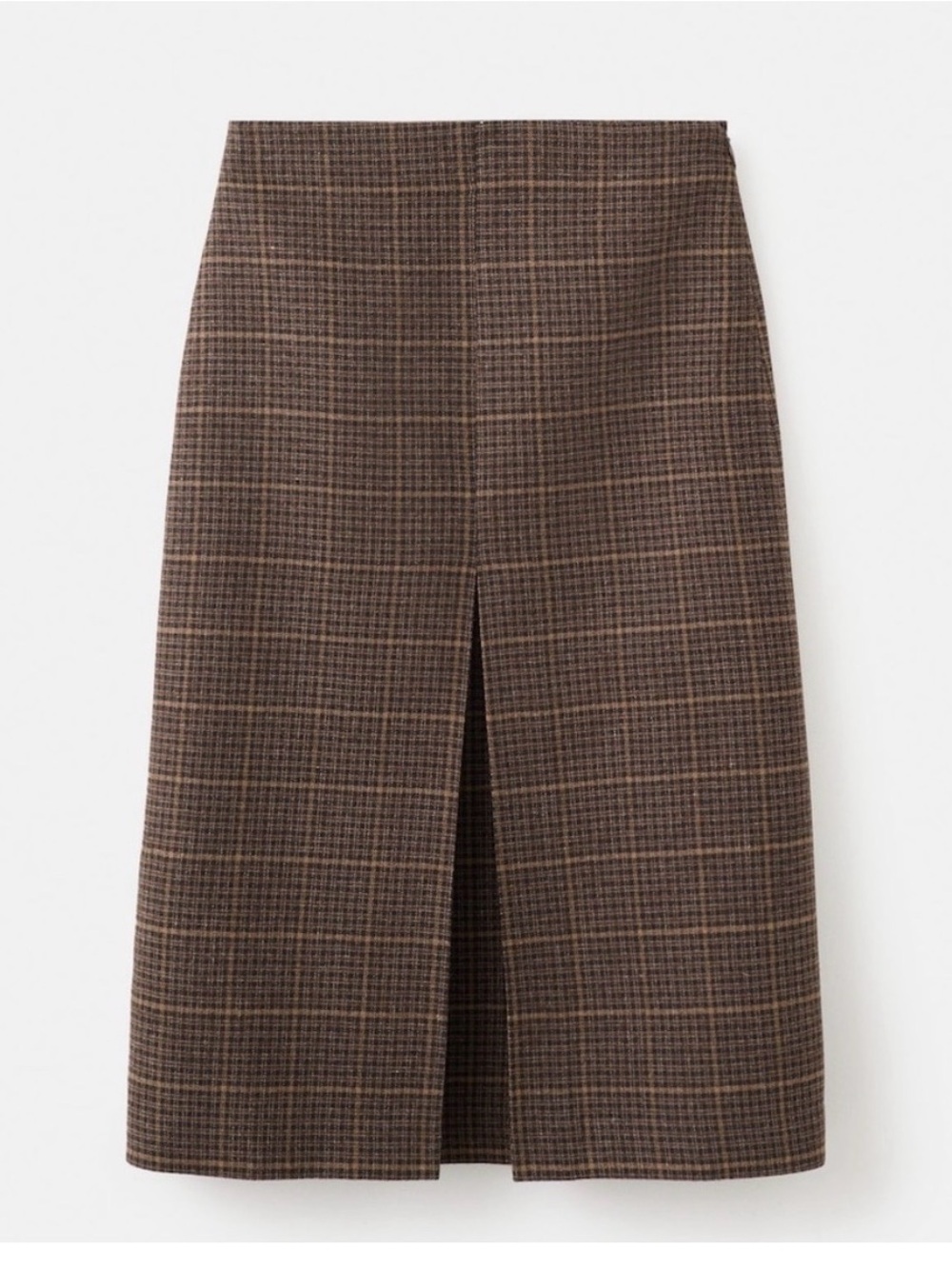 Mango Brown Plaid Midi Skirt with Center Front Slit